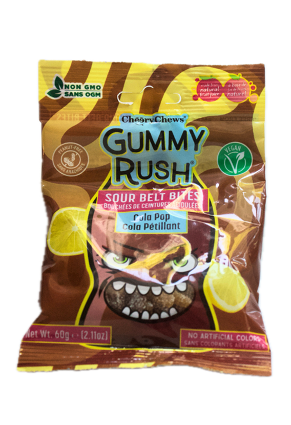 Cola Pop Halal Cheery Chews Gummy Rush Sour Belt Bites 60gr (2.11oz)