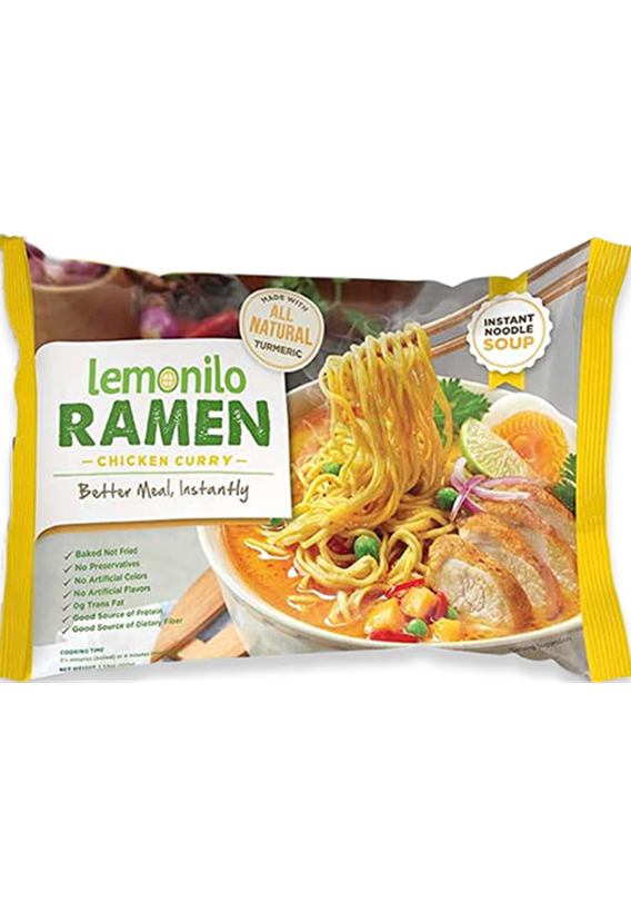 Lemonilo Ramen - Curry Chicken - Healthy Instant Ramen - Oven Baked Noodles with Spinach and Leek - 2.82 Oz