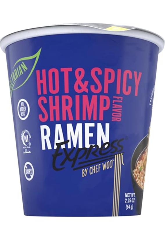 RAMEN EXPRESS Hot & Spicy Shrimp Flavor Cup Noodle by Chef Woo - 2.25 Oz