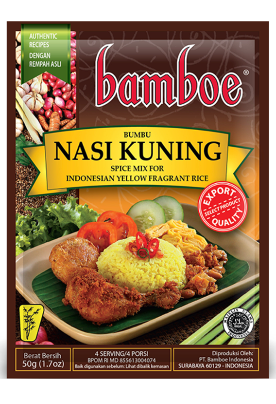 Bamboe Bumbu Nasi Kuning (Indonesian Yellow Fragrant Rice) Instant Seasoning - 1.7 oz (50gr)