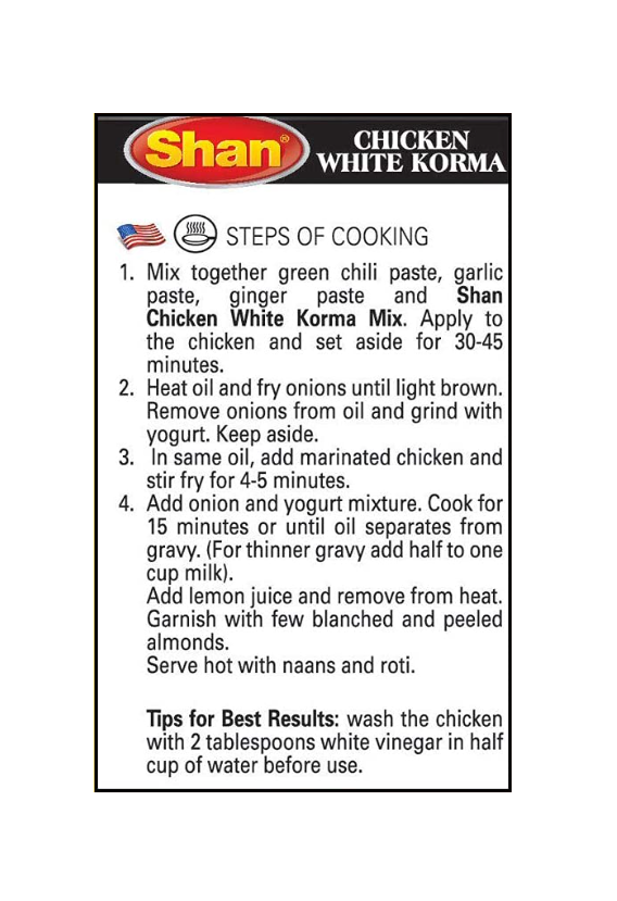 Shan Chicken White Korma Masala and Seasoning Mix - 1.41 oz (40g)