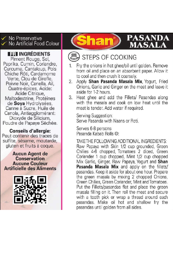 Shan Pasanda Masala Recipe and Seasoning Mix - 1.76 oz (50g)