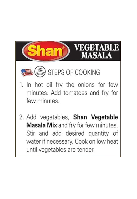 Shan Vegetable Masala Recipe and Seasoning Mix - 3.52 oz (100g)