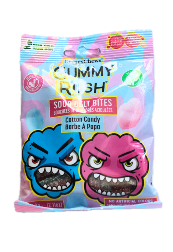 Cotton Candy Cheery Chews Gummy Rush Sour Belt Bites Halal 60gr (2.11oz)
