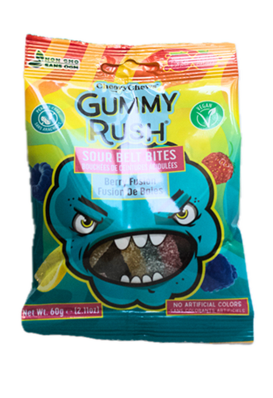 Berry Fusion Halal Cheery Chews Gummy Rush Sour Belt Bites 60gr (2.11oz)
