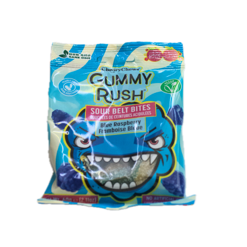 Blue Raspberry Cheery Chews Gummy Rush Sour Belt Bites Halal 60gr (2.11oz)