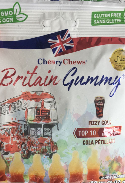 Cheery Chews Britain Gummy Fizzy Cola - 2.82 oz (80gr)