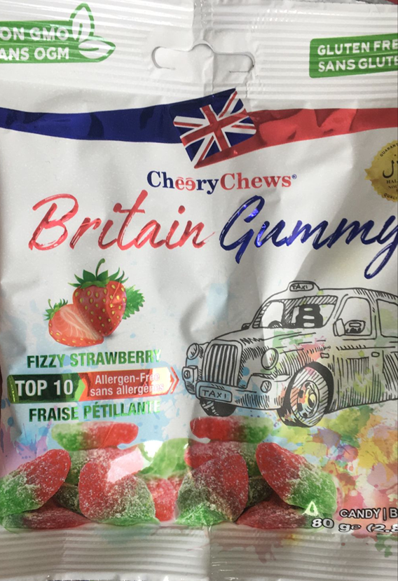 Cheery Chews Britain Gummy Fizzy Strawberries - 2.82 oz (80gr)