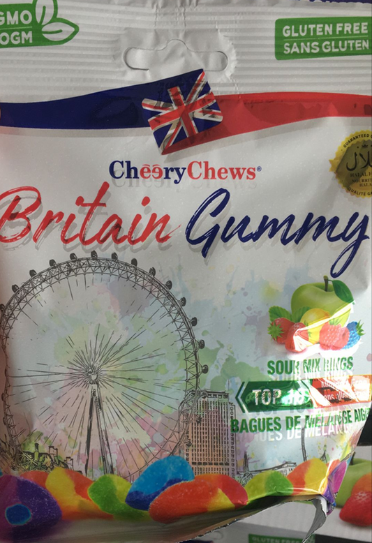 Cheery Chews Britain Gummy Sour Mix Rings - 2.82 oz (80gr)
