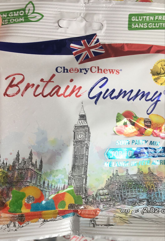 Cheery Chews Britain Gummy Sour Party Mix - 2.82 oz (80gr)