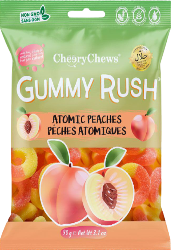 Cheery Chews Gummy Rush Atomic Peaches - 3.1 oz (90gr)