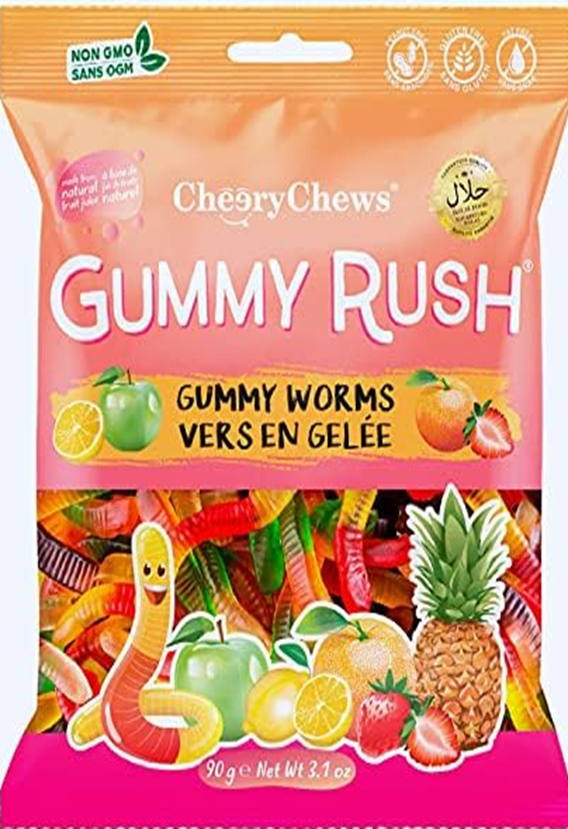 Cheery Chews Gummy Rush Gummy Worms - 3.1 oz (90gr)