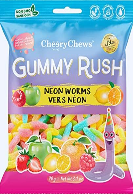 Cheery Chews Gummy Rush Neon Worms - 3.1 oz (90gr)