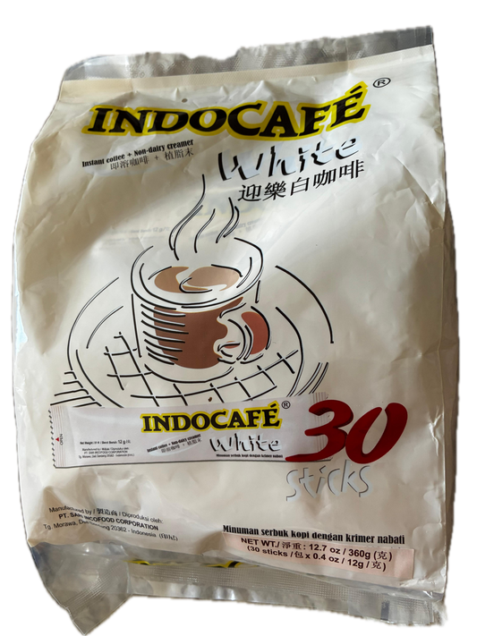 Indocafe White (Instant Coffee + Non-dairy Creamer) (Kopi Instan) (30 x 12 gr = 360gr) - 12.6 oz