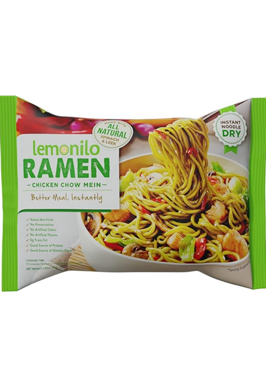 Lemonilo Ramen - Chick'n Chow Mein - Healthy Instant Ramen - Oven Baked Noodles with Spinach and Leek - 2.82 Oz