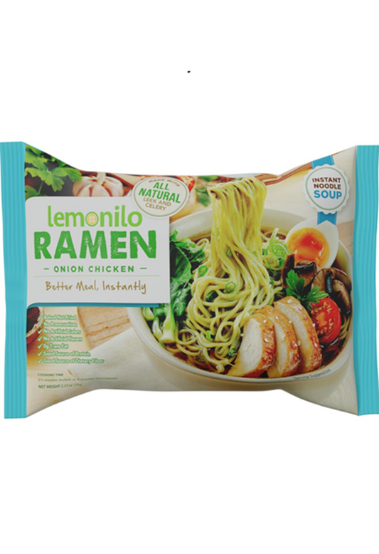 Lemonilo Ramen - Onion Chicken - Healthy Instant Ramen - Oven Baked Noodles with Spinach and Leek - 2.82 Oz