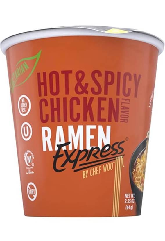 RAMEN EXPRESS Hot & Spicy Chicken Flavor Cup Noodle by Chef Woo - 2.25 Oz