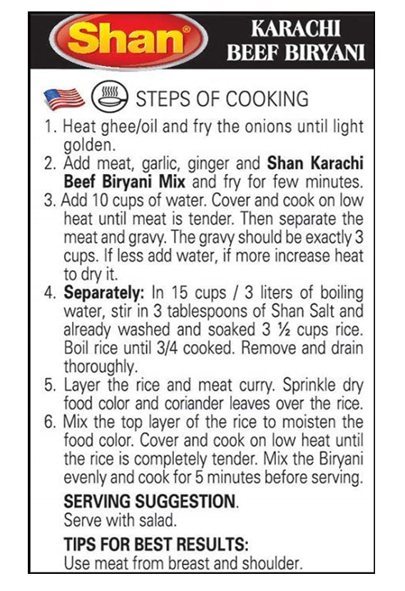 Shan Karachi Beef Biryani Recipe and Seasoning Mix - 2.11 oz (60g)