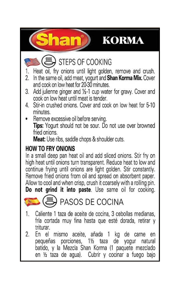 Shan Korma Recipe and Seasoning Mix - 1.76 oz (50g)