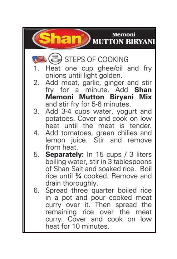 Shan Memoni Mutton Biryani Recipe and Seasoning Mix - 2.11 oz (60g)