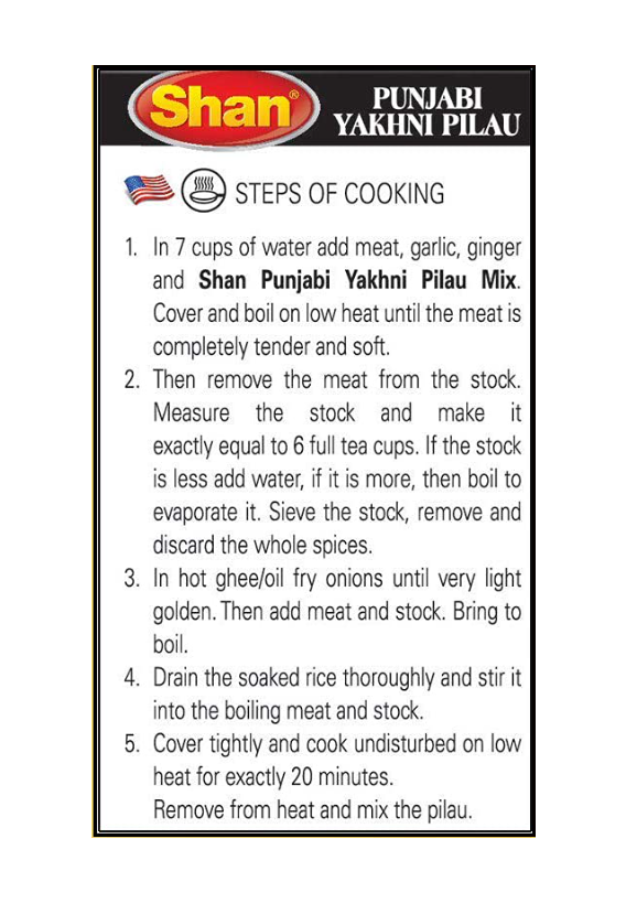 Shan Punjabi Yakhni Pilau Recipe and Seasoning Mix - 1.76 (50g)