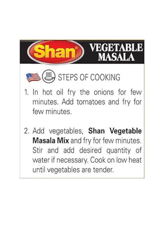 Shan Vegetable Masala Recipe and Seasoning Mix - 3.52 oz (100g)