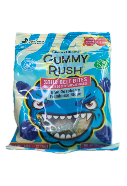 Blue Raspberry Cheery Chews Gummy Rush Sour Belt Bites Halal 60gr (2.11oz)